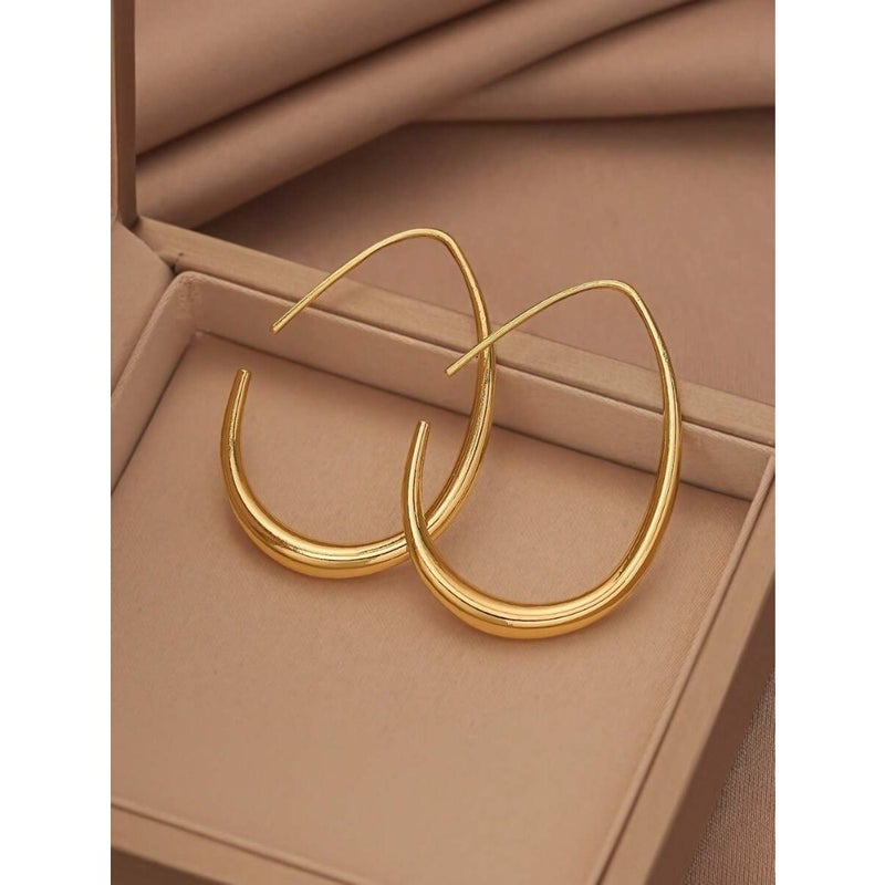 Minimalist Oversized Teardrop Hoop Earrings For Women Gold Tone Smooth Pear Shaped Open Ear Rings Thick Geometric Tapered Huge Statement Runway Jewelry Gift - Image 1