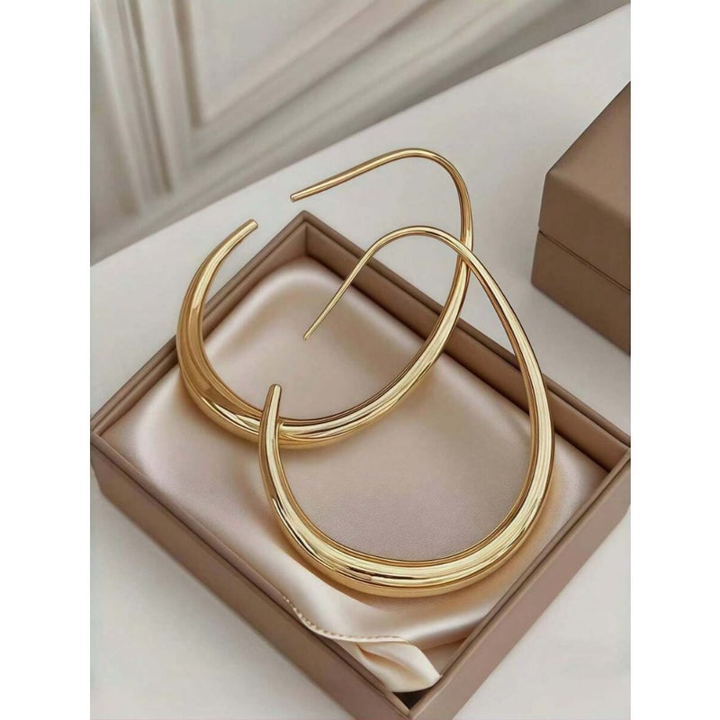 Minimalist Oversized Teardrop Hoop Earrings For Women Gold Tone Smooth Pear Shaped Open Ear Rings Thick Geometric Tapered Huge Statement Runway Jewelry Gift - Image 2