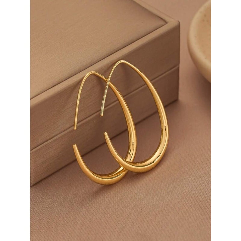 Minimalist Oversized Teardrop Hoop Earrings For Women Gold Tone Smooth Pear Shaped Open Ear Rings Thick Geometric Tapered Huge Statement Runway Jewelry Gift - Image 5