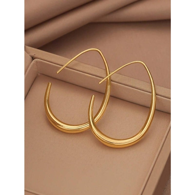 Minimalist Oversized Teardrop Hoop Earrings For Women Gold Tone Smooth Pear Shaped Open Ear Rings Thick Geometric Tapered Huge Statement Runway Jewelry Gift - Image 3