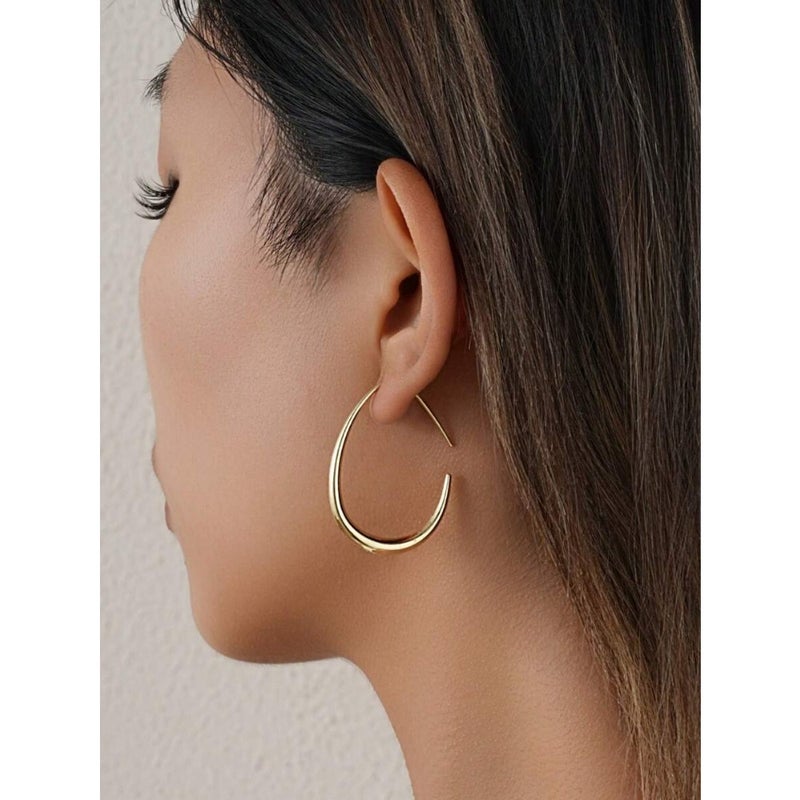 Minimalist Oversized Teardrop Hoop Earrings For Women Gold Tone Smooth Pear Shaped Open Ear Rings Thick Geometric Tapered Huge Statement Runway Jewelry Gift - Image 4