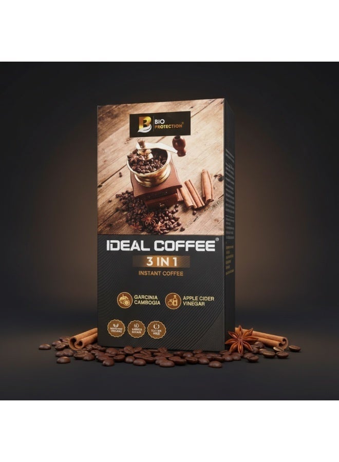 بيو بروتيكشن قهوة "آيديال" (Ideal Coffee) سريعة التحضير "3 في 1" مع غارسينيا كامبوغيا وخل التفاح؛ تركيبة نباتية، بدون سكر مضاف، خالية من الغلوتين والأسبارتام، تحتوي على 25 ظرفاً. - Image 3
