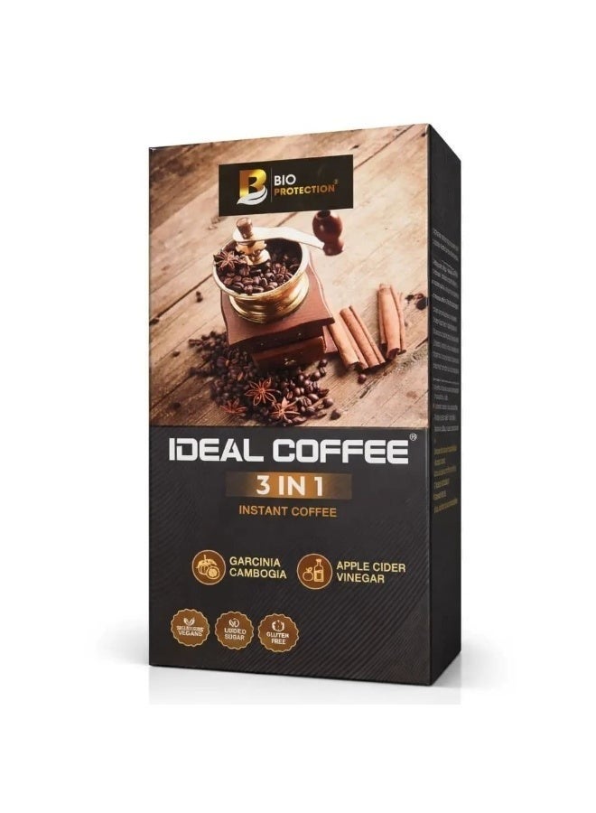 بيو بروتيكشن قهوة "آيديال" (Ideal Coffee) سريعة التحضير "3 في 1" مع غارسينيا كامبوغيا وخل التفاح؛ تركيبة نباتية، بدون سكر مضاف، خالية من الغلوتين والأسبارتام، تحتوي على 25 ظرفاً. - Image 1