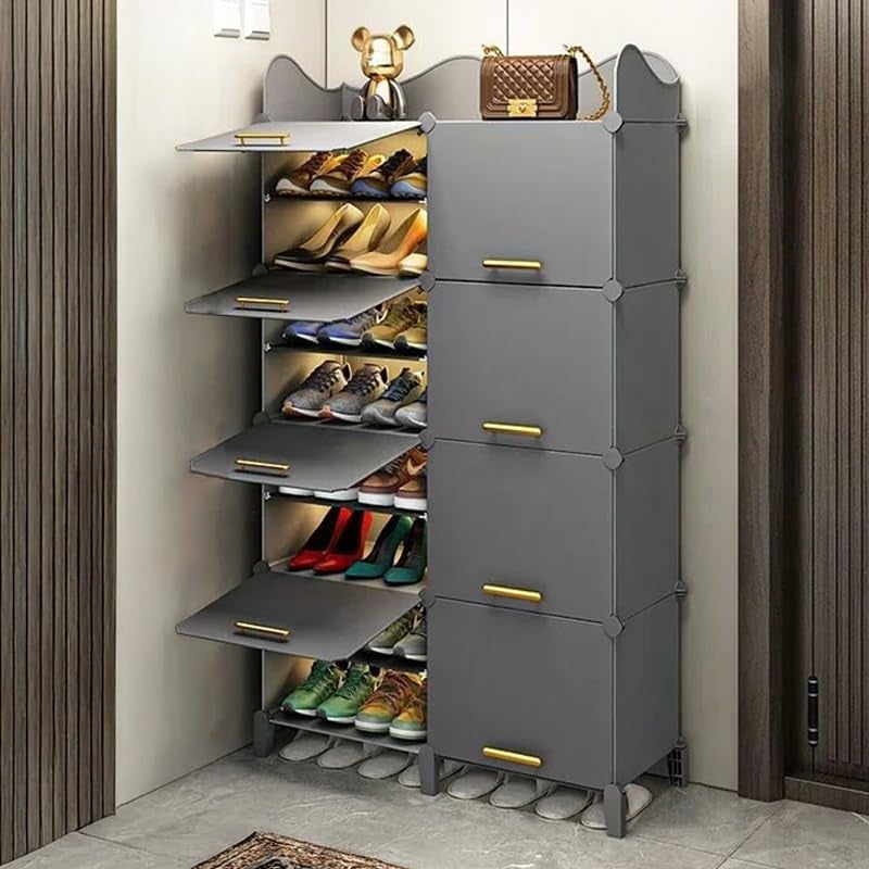 KEEKOS Plastic Shoe Rack Multipurpose 5 Shelves Shoe Rack with Zip Door Cover & Side Pockets, Multiuse Wide Shelve,Rack for Footwear, Toys, Clothes (Deep Grey, 16-Layer) - Image 5