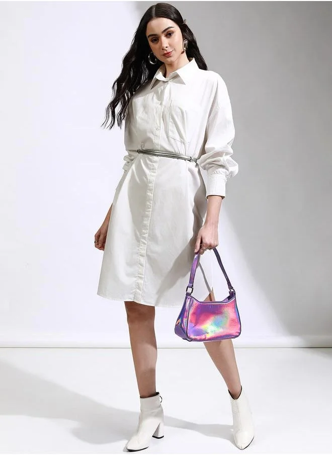طوكيو توكيز Solid Collared Shirt Dress with Pocket Detail by Styli