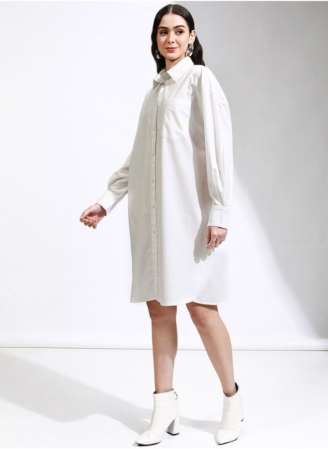 Tokyo Talkies Solid Collared Shirt Dress with Pocket Detail by Styli  - Image 4