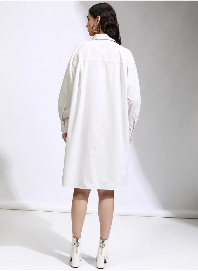 Tokyo Talkies Solid Collared Shirt Dress with Pocket Detail by Styli  - Image 3