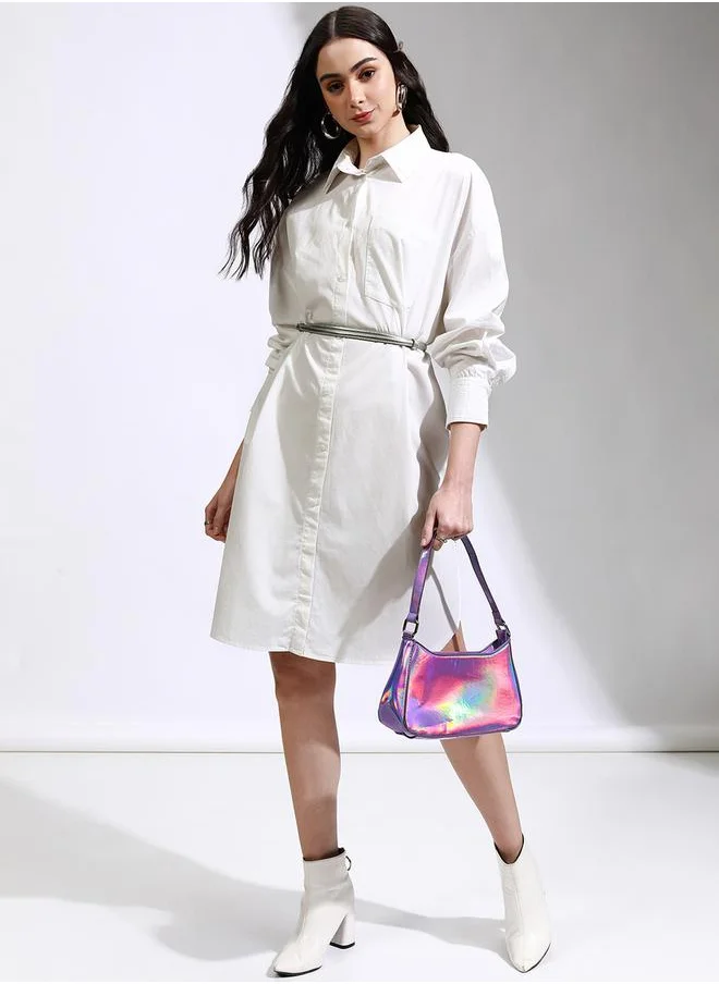 طوكيو توكيز Solid Collared Shirt Dress with Pocket Detail