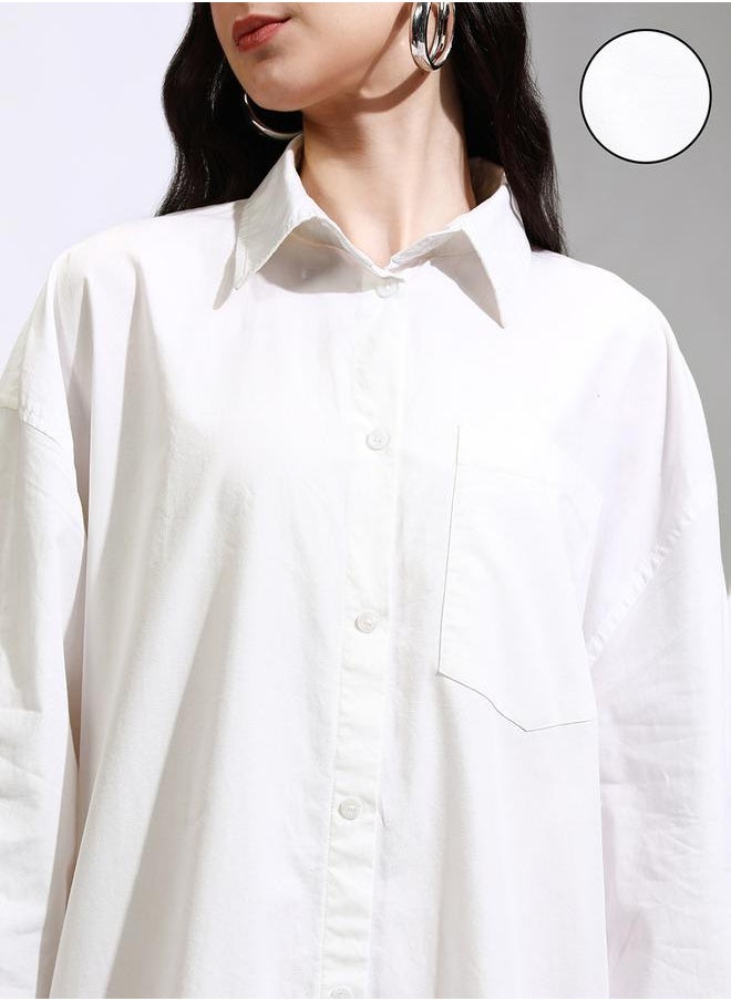 Tokyo Talkies Solid Collared Shirt Dress with Pocket Detail by Styli  - Image 5