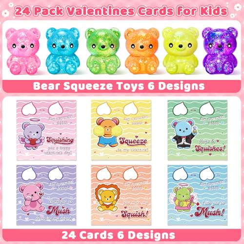 IJIGU Valentines Day Cards for Kids School 24 Pcs Cute Bear Squeeze Toys with Kids Valentines Cards Valentines Day Exchange Gifts for Kids Ideal Classroom Prize Party Favors Supply - Image 5