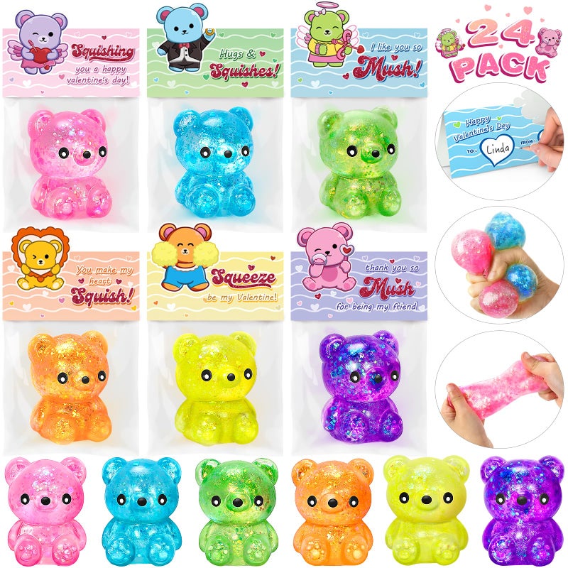 IJIGU Valentines Day Cards for Kids School 24 Pcs Cute Bear Squeeze Toys with Kids Valentines Cards Valentines Day Exchange Gifts for Kids Ideal Classroom Prize Party Favors Supply - Image 3