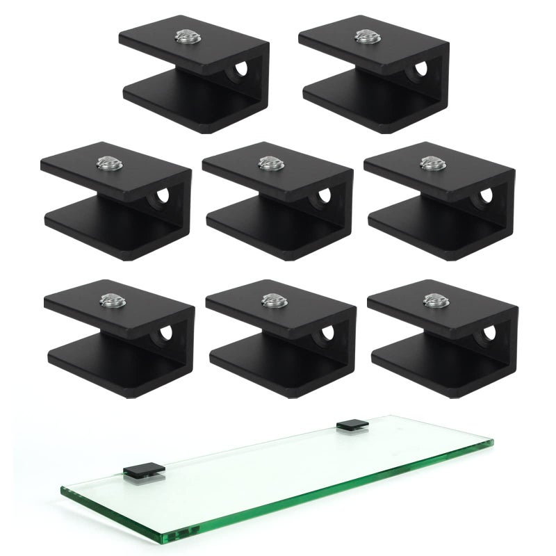WANLIAN 8 Pcs Glass Shelf Brackets Aluminum Alloy Glass Clamp WallMounted Shelf Holder Matte Black 14 Inch