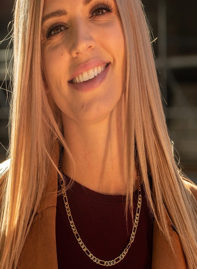 LIFETIME JEWELRY 4.5mm & 6mm Swiss Diamond Cut Figaro Chain Necklaces 24k Real Gold Plated (20 inches, 6mm) - Image 2