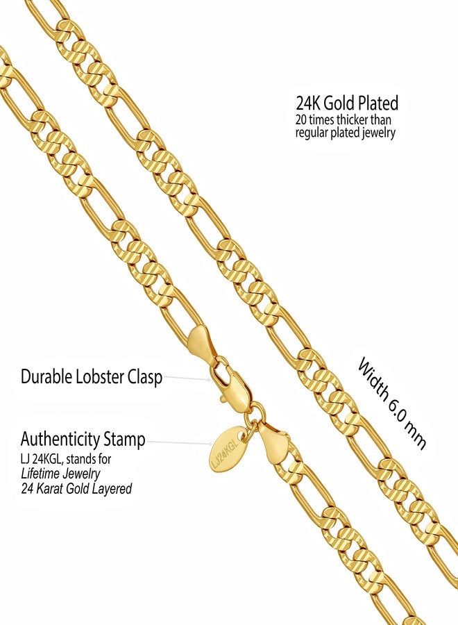 LIFETIME JEWELRY 4.5mm & 6mm Swiss Diamond Cut Figaro Chain Necklaces 24k Real Gold Plated (20 inches, 6mm) - Image 4