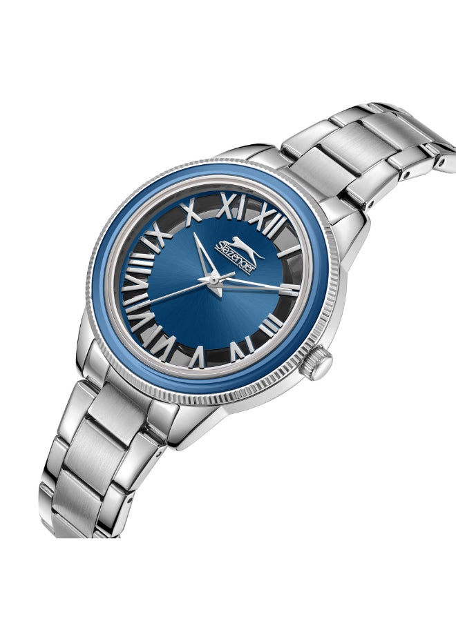 سلازنجر ساعة نسائية بعقارب وسوار معدني فضي - Image 2