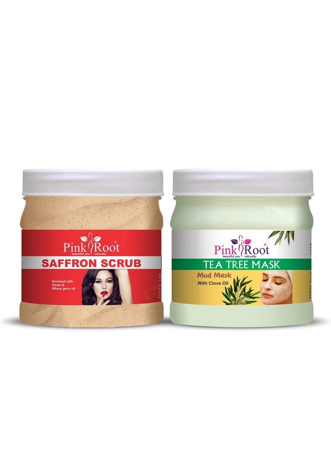 Pink Root Pink Root Saffron Scrub 500gm with Tea Tree Mud Mask 500gm  - Image 1