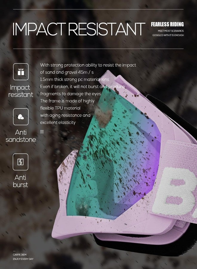 بات فوكس نظارات باتفوكس للدراجات النارية، نظارات واقية للدراجات الترابية، دراجات موتوكروس، نظارات أمان، مركبات رباعية الدفع، نظارات قيادة تكتيكية (لون بنفسجي عالي الوضوح، للبالغين) - Image 4