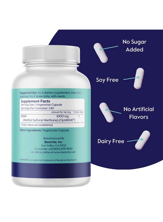 BESTVITE BESTVITE MSM 1000mg Made with OptiMSM (240 Capsules) - No Stearates - GMO Free - Gluten Free - Joint Support - Image 2