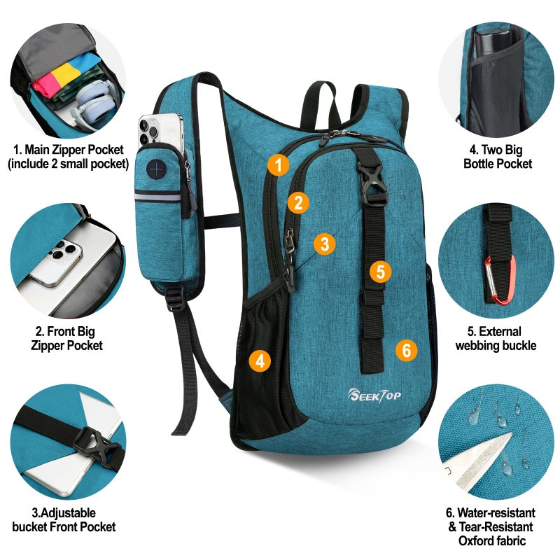 Seektop 15L Small Hiking Backpack for Women Men, Lightweight Hiking Packable Daypack with Phone Pocket for Travel Camping (Teal Blue, 15L) - Image 2