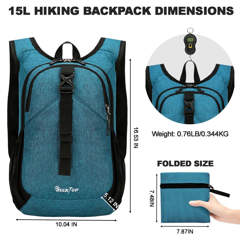 Seektop 15L Small Hiking Backpack for Women Men, Lightweight Hiking Packable Daypack with Phone Pocket for Travel Camping (Teal Blue, 15L) - Image 4