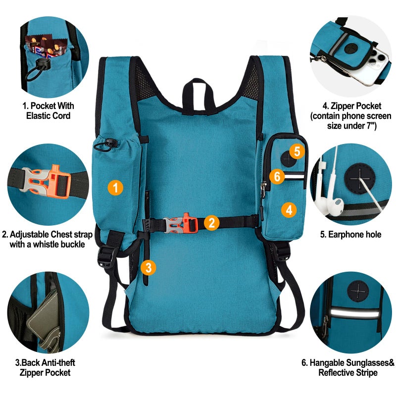 Seektop 15L Small Hiking Backpack for Women Men, Lightweight Hiking Packable Daypack with Phone Pocket for Travel Camping (Teal Blue, 15L) - Image 3