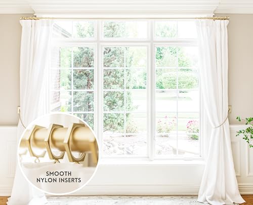 BlastHome Luxury Curtain Rings Premium Metal with Quiet Smooth Removable Nylon Inserts Pinhooks and Clips Included 1 12 Inside Diameter 18 Rings for Two Standard Curtains Brushed Gold - Image 3