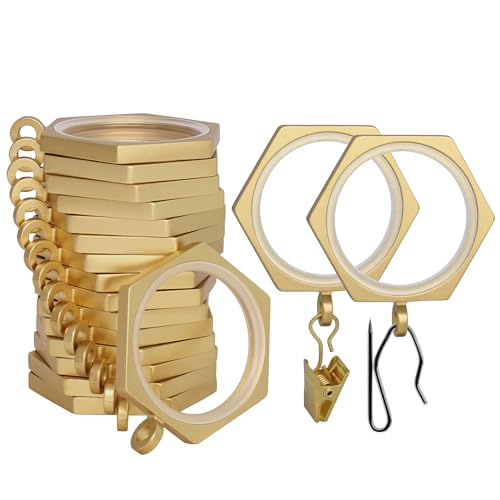 BlastHome Luxury Curtain Rings Premium Metal with Quiet Smooth Removable Nylon Inserts Pinhooks and Clips Included 1 12 Inside Diameter 18 Rings for Two Standard Curtains Brushed Gold - Image 1
