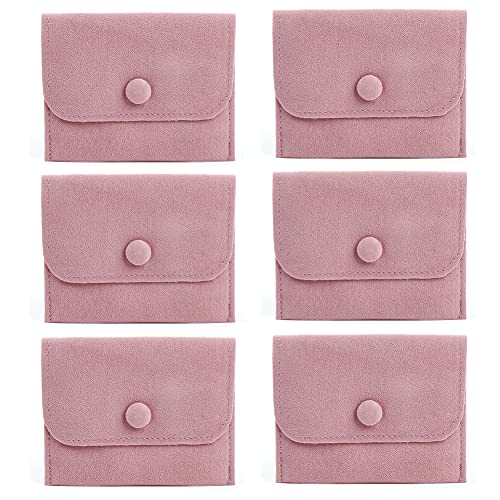 SUKPSY 6 Pcs Velvet Jewelry Storage Bags with Snap Button Jewelry Gift Packaging Bags Purse Jewelry Pouches for Rings, Bracelets, Necklaces, Earrings,Watch and Other Small Item (Pink) - Image 1