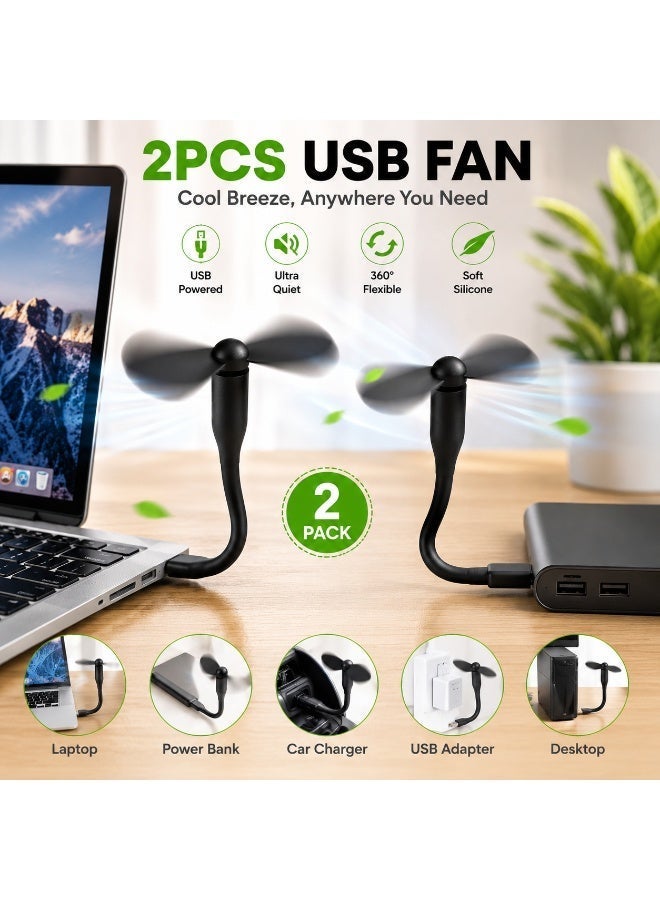 مروحة USB صغيرة محمولة 2 قطعة | مروحة تبريد مرنة 360° من السيليكون للابتوب والباور بانك وشاحن السيارة والكمبيوتر | مروحة USB هادئة ومنخفضة استهلاك الطاقة - Image 2