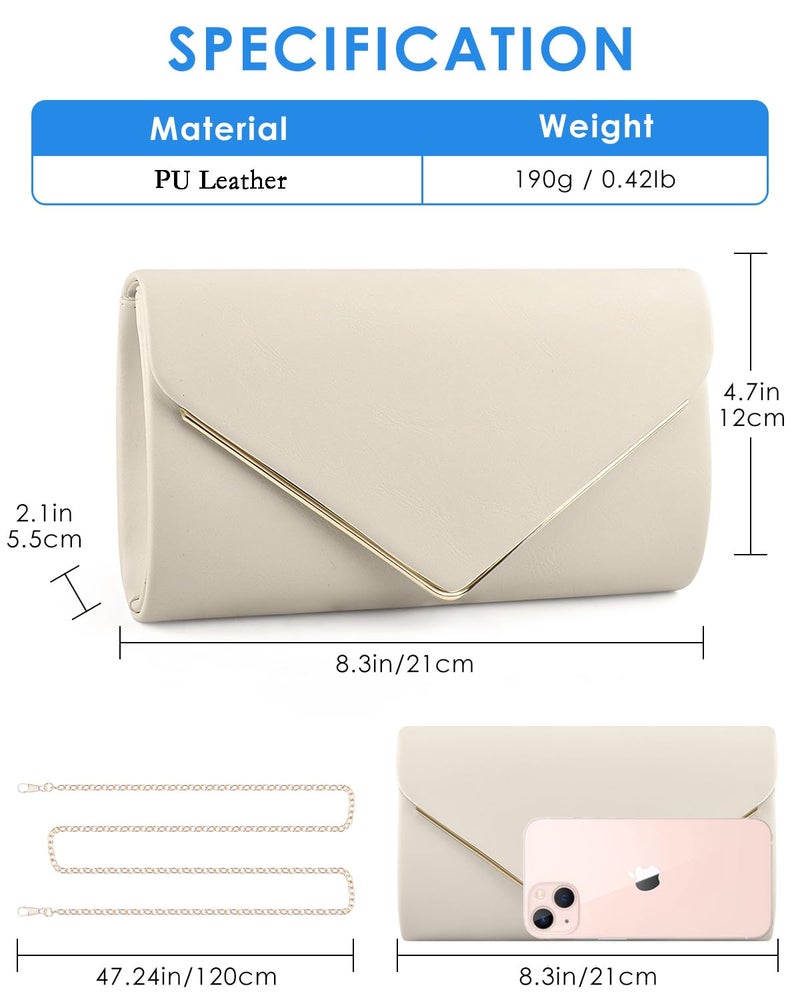 TINDTOP Clutch Purses for Women, PU Leather Formal Evening Bags Shoulder Party Handbags Wedding Cocktail Prom Clutches (B-Nude) - Image 4