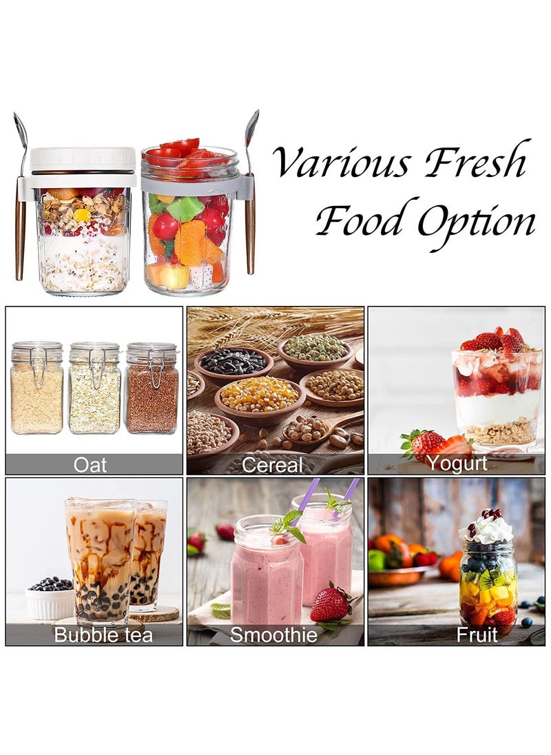 4 Pack Glass Jars, Overnight Oats Container with Lid and Spoon , Overnight Oats Jars, 350ml / 12 oz Cereal, Milk, Vegetable and fruit Salad Storage Container with Measurement Marks