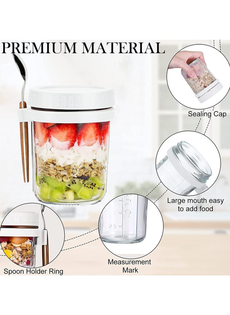 4 Pack Glass Jars, Overnight Oats Container with Lid and Spoon , Overnight Oats Jars, 350ml / 12 oz Cereal, Milk, Vegetable and fruit Salad Storage Container with Measurement Marks