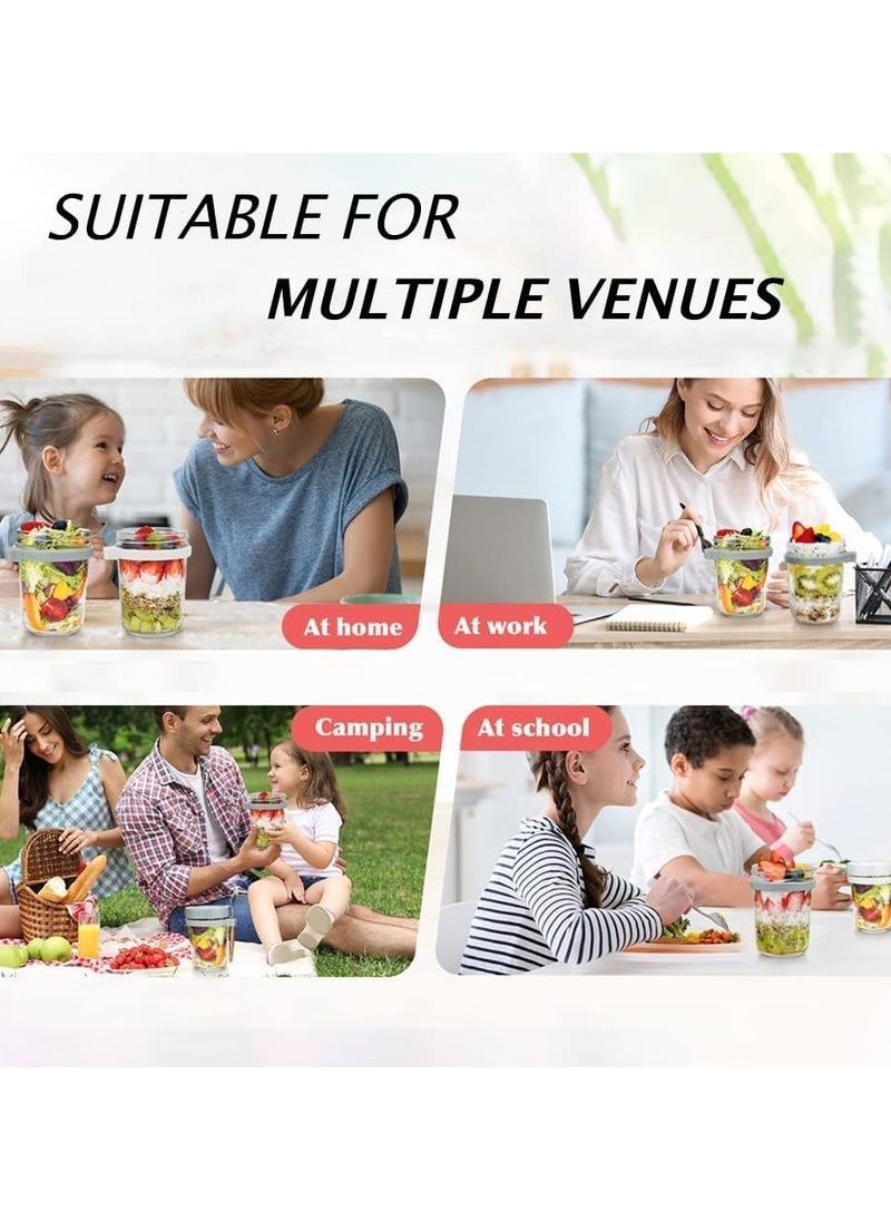 4 Pack Glass Jars, Overnight Oats Container with Lid and Spoon , Overnight Oats Jars, 350ml / 12 oz Cereal, Milk, Vegetable and fruit Salad Storage Container with Measurement Marks