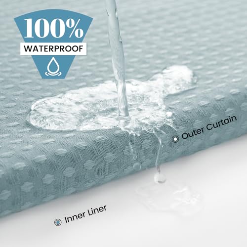 SORTTO No Hook Shower Curtain with Snap in Liner Set Waffle Shower Curtain for Bathroom Hotel Style Fabric Waterproof Inner Liner，71" W x 74" H, Fog Blue - Image 5