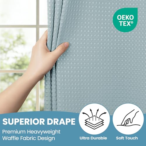 SORTTO No Hook Shower Curtain with Snap in Liner Set Waffle Shower Curtain for Bathroom Hotel Style Fabric Waterproof Inner Liner，71" W x 74" H, Fog Blue - Image 4