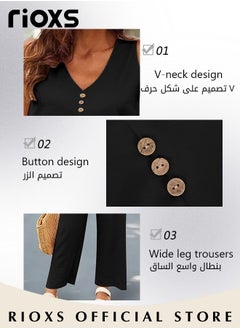 ريوكس المرأة 2 قطعة أجنحة عارضة الصيف الكتان مطابقة مجموعات الخامس الرقبة سترة بلا أكمام ومجموعات السراويل واسعة الساق للاستخدام اليومي  - Image 4