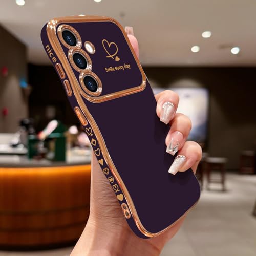 LCHULLE for Samsung Galaxy S25 Plus Case for Women Girls Cute Wave Frame Curly Shape with Love Heart Camera Protection Cover Luxury Plating Shockproof Phone Case for Galaxy S25 Plus 5G Dark Purple - Image 3