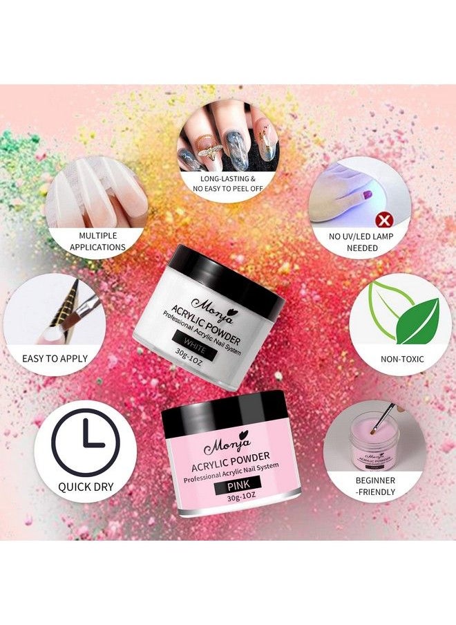 Monja Acrylic Powder Kit Acrylic Nail Powder Professional Acrylic Nail System Acrylic Polymer Powder Nail Extension Carving No Need Nail Lamp Clear Nude Pink White 1Oz  - Image 4