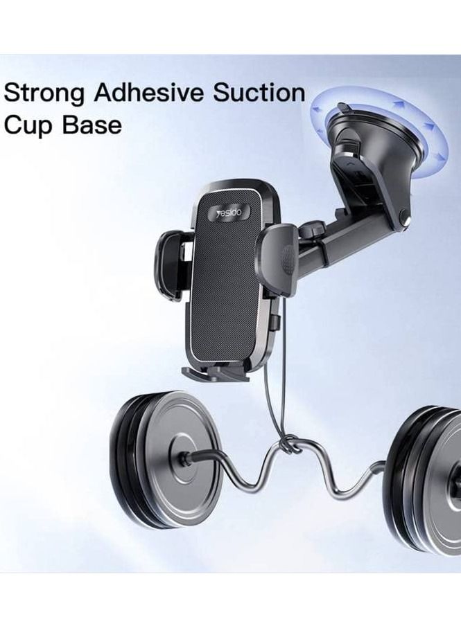 YESIDO C139 Cell Phone Automobile Cradles Adjustable Car Cell Phone Mount Base Broadcasting Phone Stand, Automatic Clip Suction Cup Car Holder. - Image 3