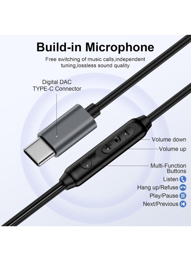 سماعات USB C لـ Galaxy S25 S24 Ultra S22 S21 S20 A54 A53 سماعات USB C مع ميكروفون التحكم في الصوت سماعات سلكية سماعات USB من النوع C لـ 16 15 Pro Max Plus - Image 5