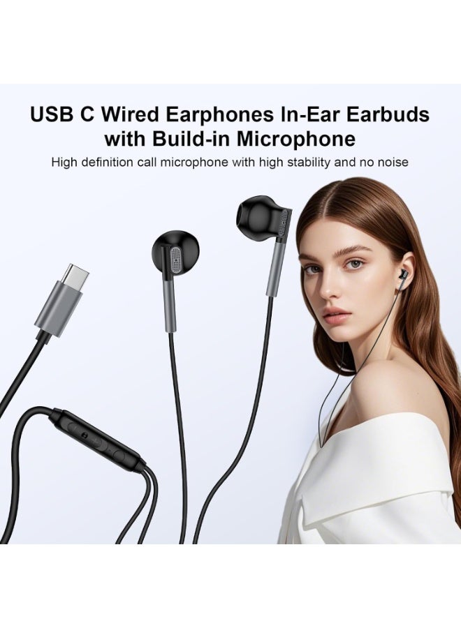 سماعات USB C لـ Galaxy S25 S24 Ultra S22 S21 S20 A54 A53 سماعات USB C مع ميكروفون التحكم في الصوت سماعات سلكية سماعات USB من النوع C لـ 16 15 Pro Max Plus - Image 3