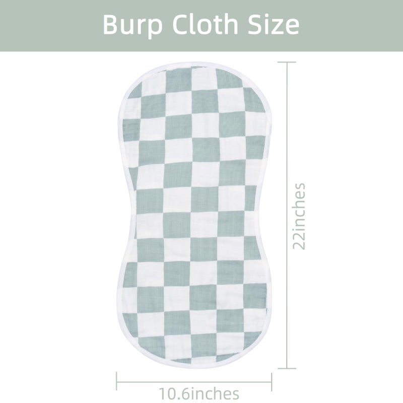 LifeTree Muslin Baby Burp Cloths - 2 Pack 70% Viscose from Bamboo and 30% Cotton Large 22'' by 10'' Absorbent Milk Spit Up Rags - Burping Cloths for Newborn, Girls Boys, Mushroom and Green Checkered - Image 4