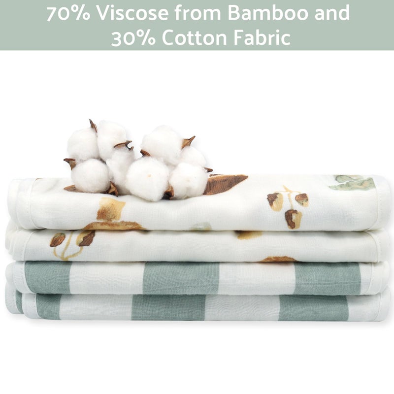 LifeTree Muslin Baby Burp Cloths - 2 Pack 70% Viscose from Bamboo and 30% Cotton Large 22'' by 10'' Absorbent Milk Spit Up Rags - Burping Cloths for Newborn, Girls Boys, Mushroom and Green Checkered - Image 2