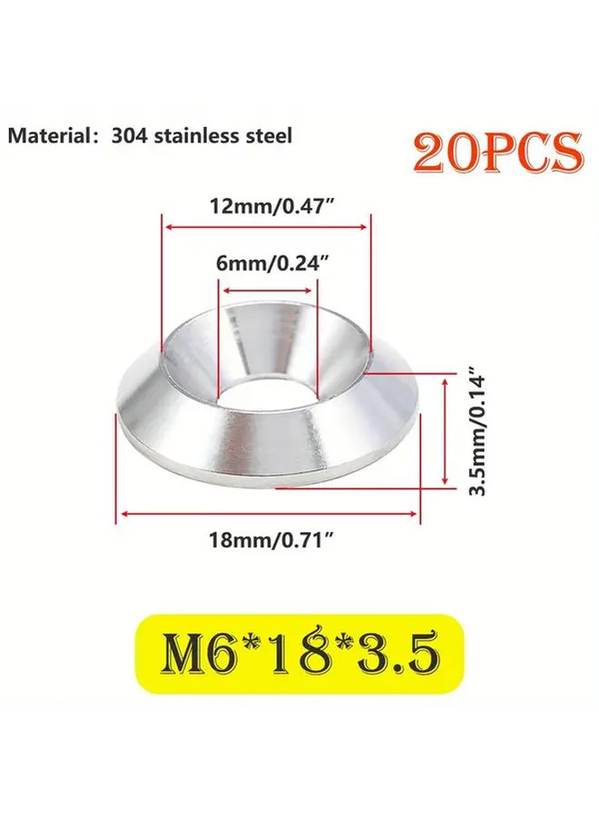20 قطعة مسامير M6x18mm من الفولاذ المقاوم للصدأ، صواميل غاطسة زخرفية، رؤوس مسطحة، رونديل - Image 2