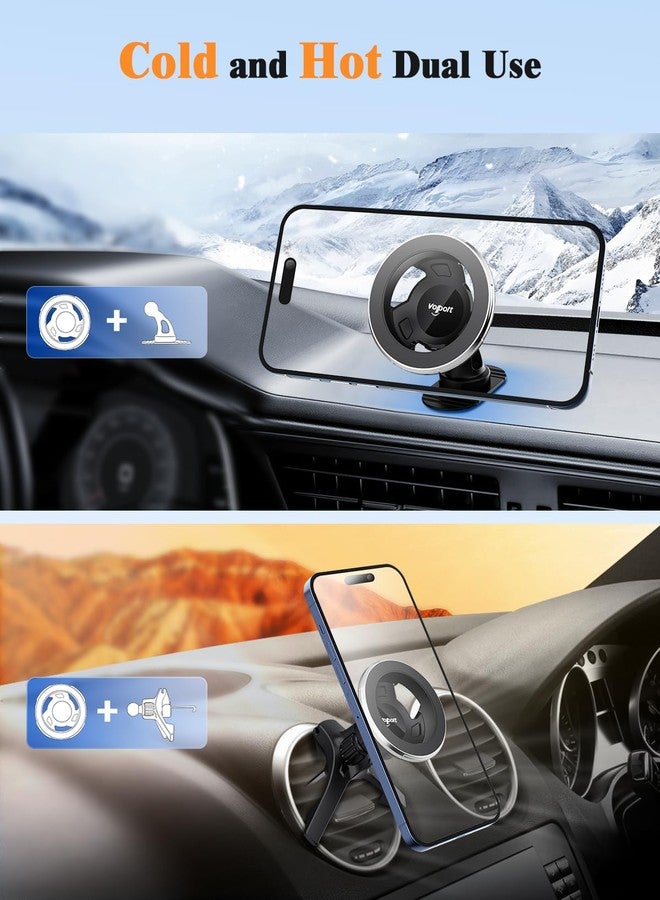 volport for Magsafe Car Mount [Air Vent & Dashboard]: Magnetic Phone Holder for Round/Horizontal/Vertical Vent, Strong Magnet for iPhone 16 15 14 13 12 Pro Max Plus Samsung S24 Ultra Cell Phone Case - Image 4