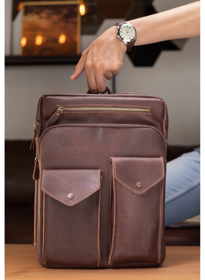 100% Genuine Leather High Quality 15.6inch Brown - Image 1