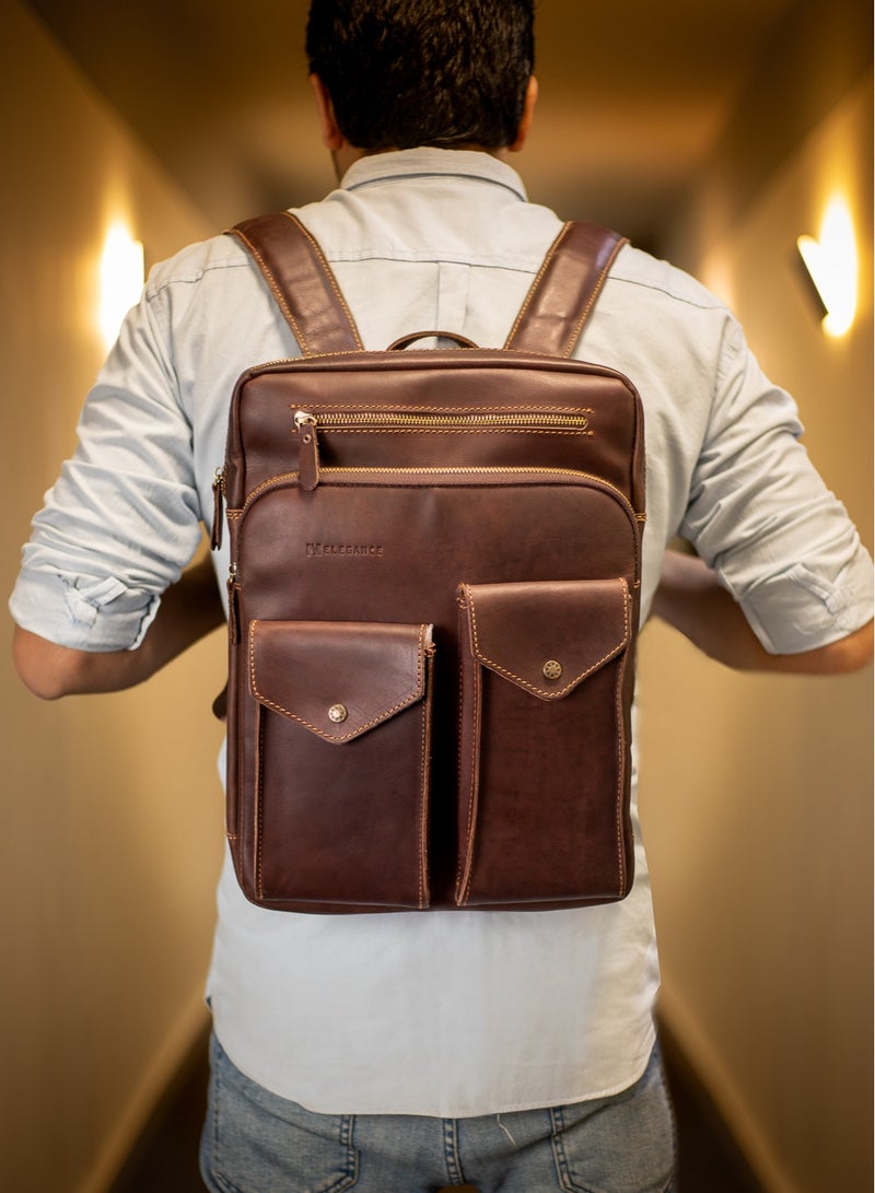 100% Genuine Leather High Quality 15.6inch Brown - Image 2