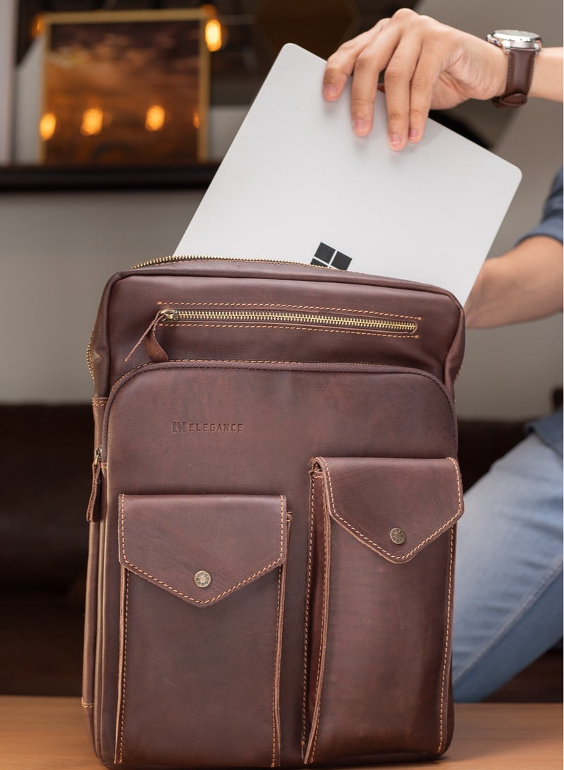 100% Genuine Leather High Quality 15.6inch Brown - Image 4