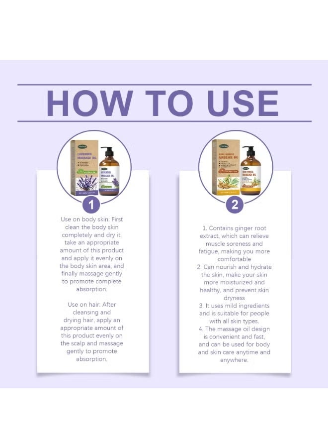 WoodSleep 2 bottles of ginger muscle massage oil + lavender massage oil for massage therapy, date night, muscle soreness, scraping relaxing body treatment, natural lavender skin care hair care, unisex fragranced hair oil. - Image 5