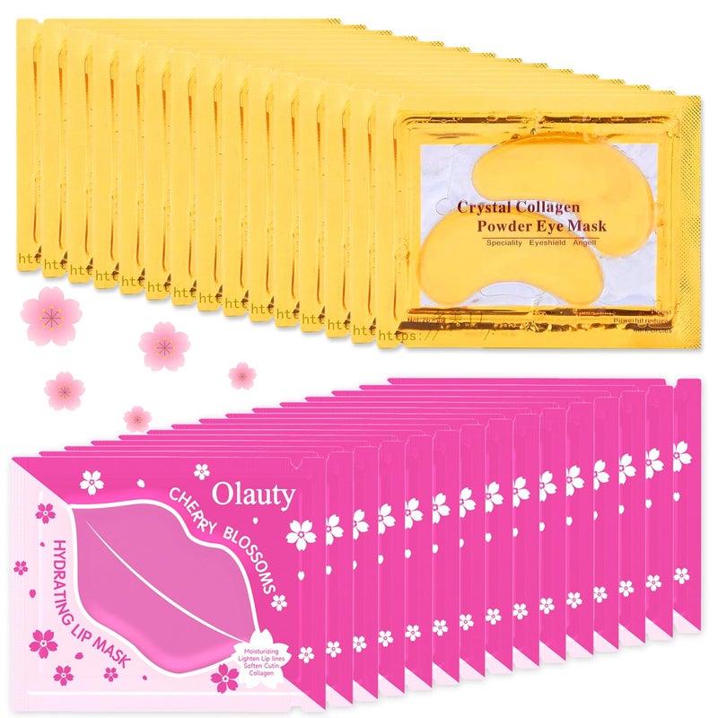 30 Pairs 24K Gold Eye Masks  Lip Masks Crystal Collagen Gel Under Eye Patches for Puffy Eye Moisturizing Cooling Skin Care Lip Eyes Patches for Puffiness and Dark Circles